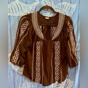 Forever 21 Black Embroidered Blouse with Bib Collar